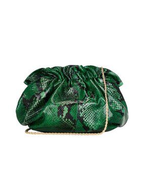 NWOT Loeffler Randall Willa Clutch in Bright Green Snake Embossed Shoulder Bag